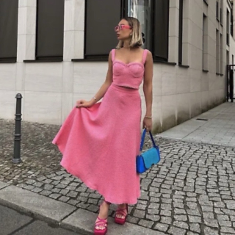🌸 ZARA PINK TWEED HIGH WAIST ASYMMETRICAL MAXI SKIRT! - Picture 7 of 16